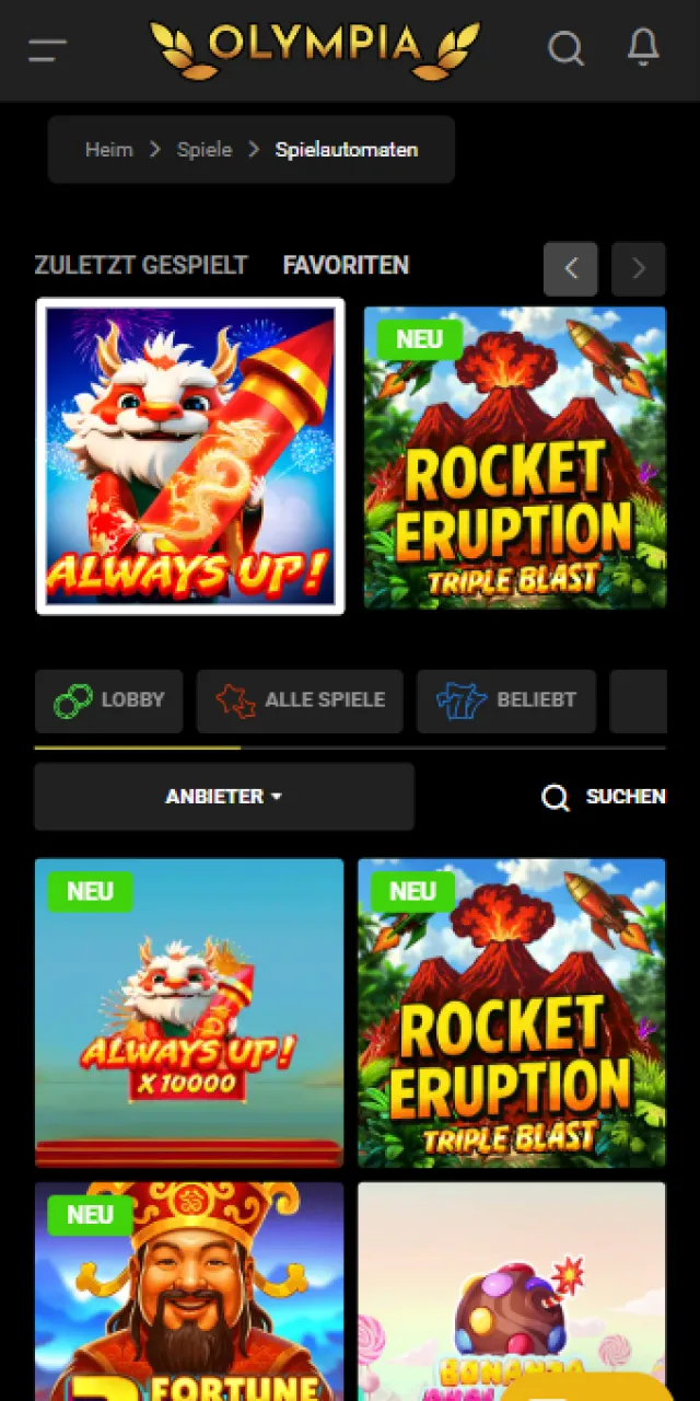 Öffne die Olympia App und spiele Always Up! unterwegs auf dem Smartphone.