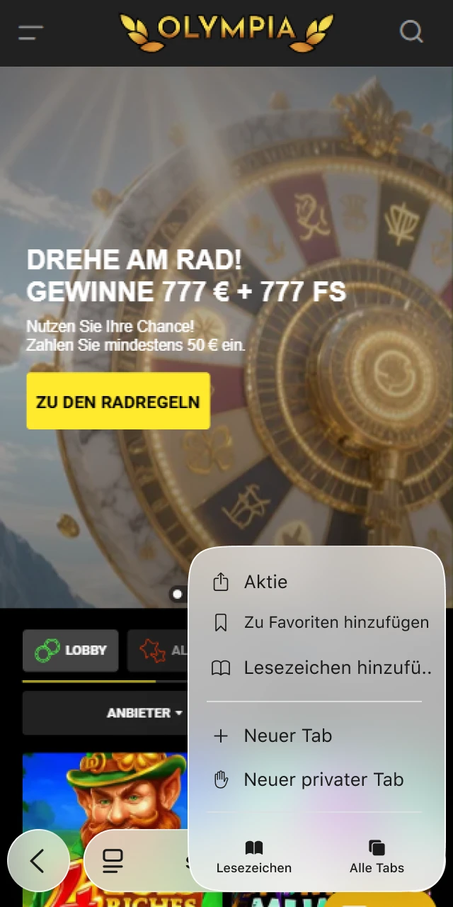 Tippe auf den iOS-Button für die Einrichtung von Always Up! bei Olympia.