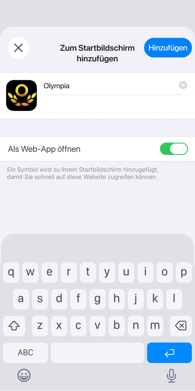 Füge das Olympia App-Symbol direkt zum Home-Bildschirm deines Apple-Geräts hinzu.