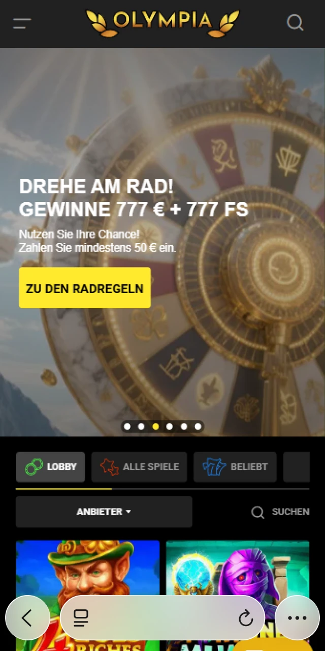 Öffne die Olympia Webseite im Safari-Browser auf deinem iPhone.