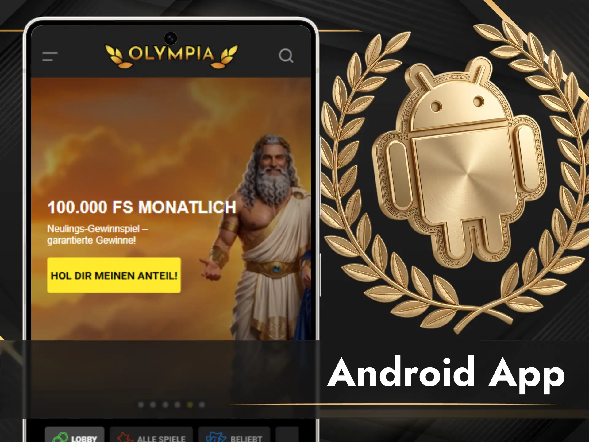 Installiere die Olympia App als APK Datei auf deinem Android Gerät.