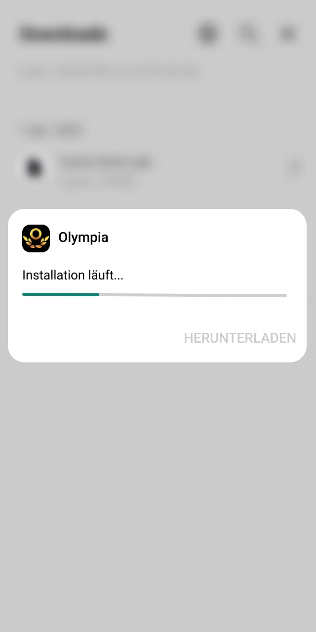 Schließe die Installation der neuen Olympia App auf Android erfolgreich ab.