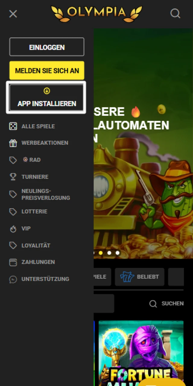 Tippe auf den Download-Button für die Olympia iOS App.