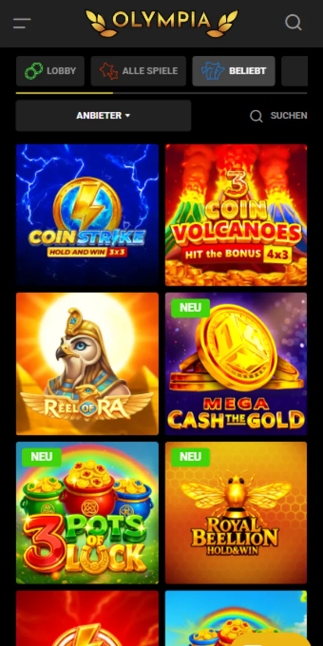 Entdecke vielfältige Casino Spiele direkt in der mobilen Olympia App.