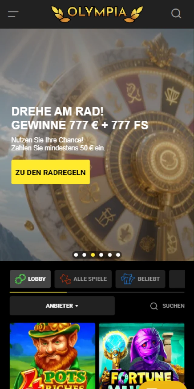 Sieh dir die Hauptseite der Olympia App an und starte durch.