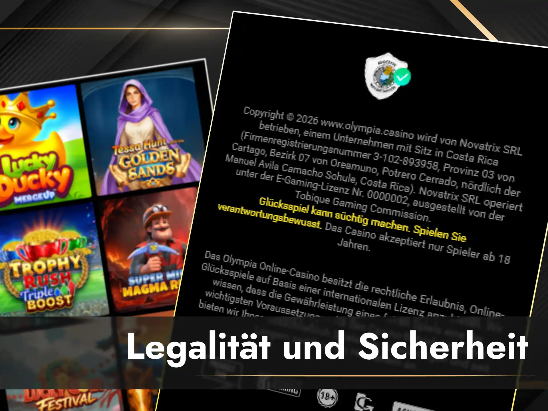 Informiere dich über die hohe Sicherheit und Lizenz von Olympia.