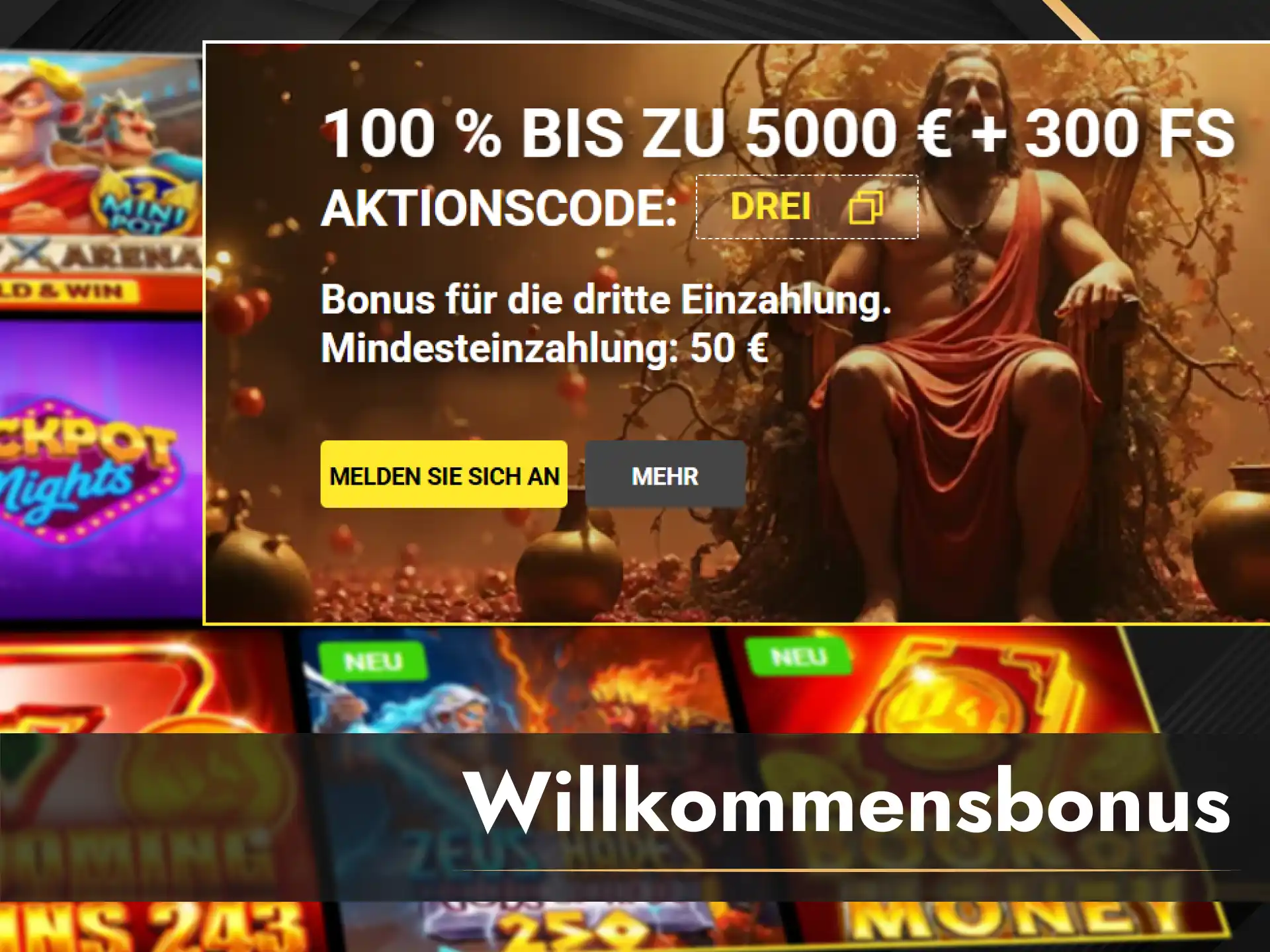 Hol dir den 100% Willkommensbonus und Freispiele bei Olympia online.
