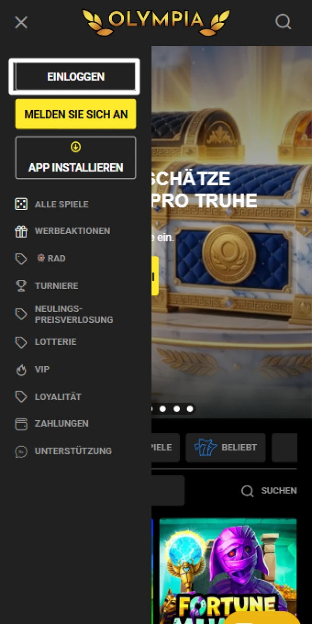 Klicke auf die Login-Schaltfläche für deine Anmeldung bei Olympia.
