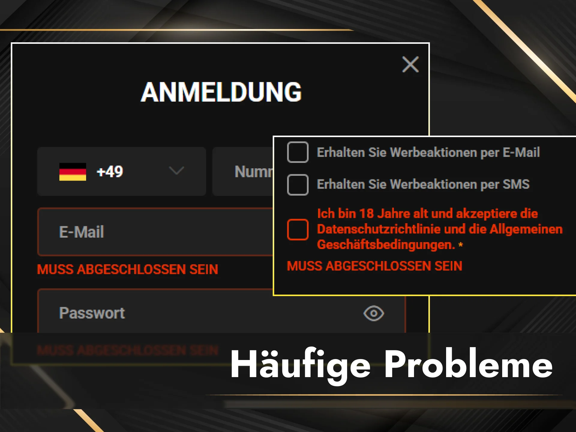 Löse eventuelle Probleme bei der Kontoerstellung und registriere dich bei Olympia.