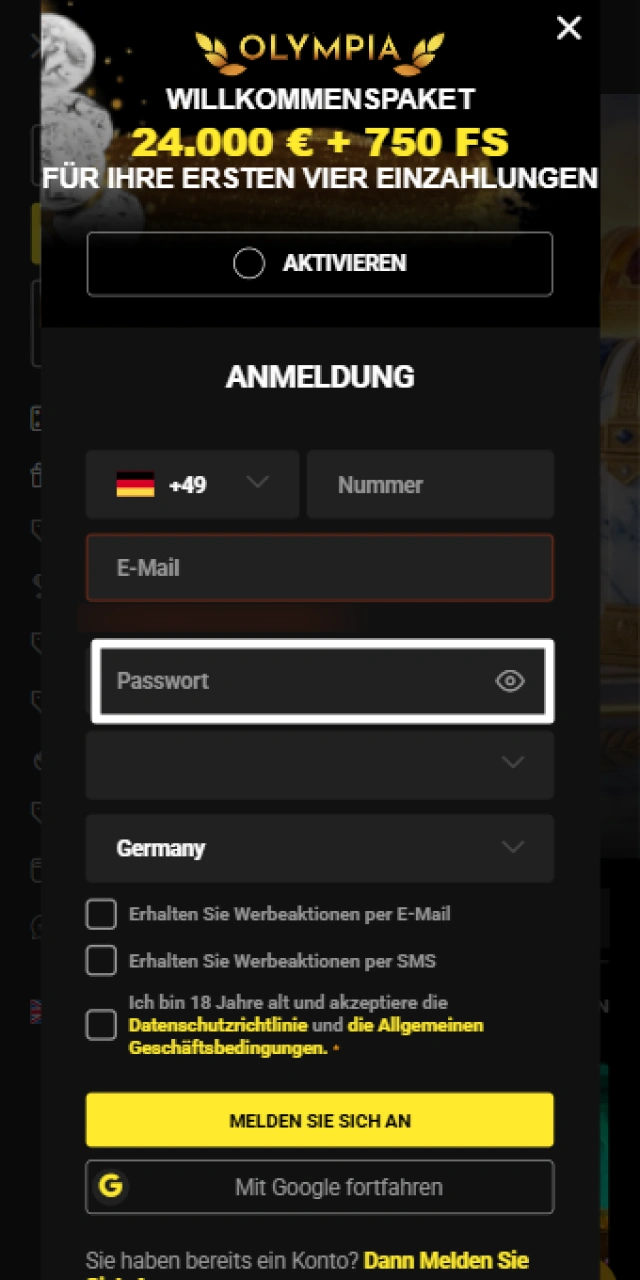 Richte dein neues Benutzerkonto bei Olympia schnell und sicher ein.