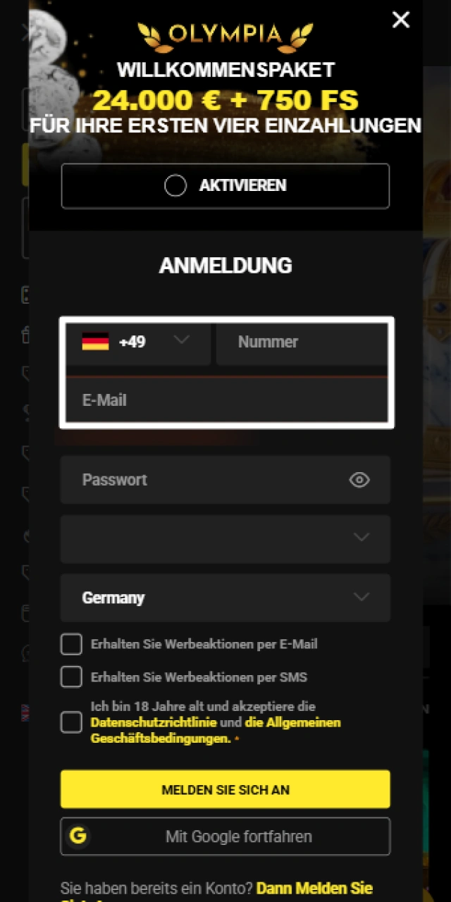 Gib deine persönlichen Daten für die Erstellung deines Olympia Kontos ein.