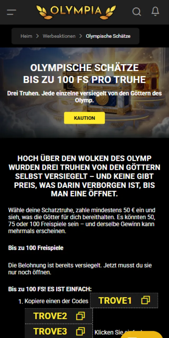 Wähle deinen bevorzugten Willkommensbonus bei Olympia im Kassenbereich aus.