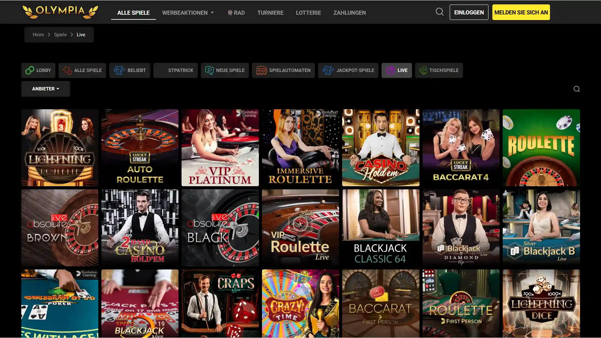Erlebe das Olympia Live Casino und spiele mit echten Dealern.