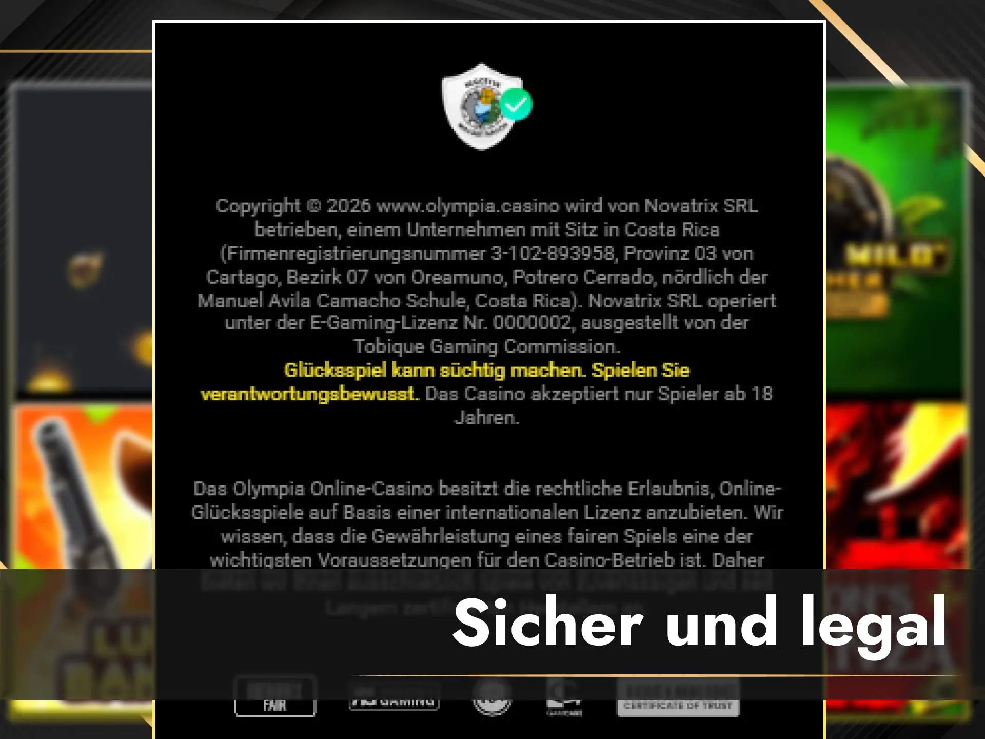 Sicherheitsstandards, Lizenzen und rechtliche Informationen zu Olympia in Deutschland.